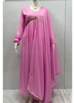 Georgette Pink Traditional Wear Daimond Work Readymade Gown With Dupatta